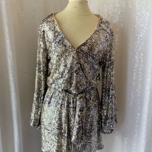 C.C. Boutique Silver Sequin Long Sleeve Dress